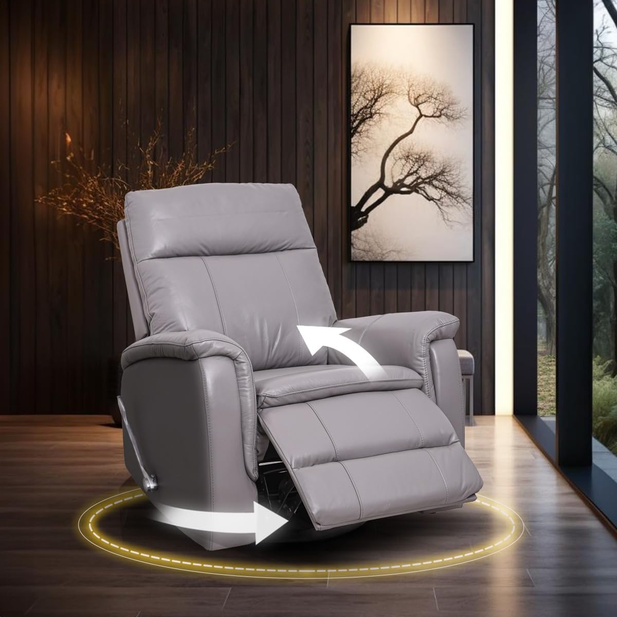 Sillón Reclinable Cosmobel Harry de Piel con Sistema de Mecedora y Giratorio Gris