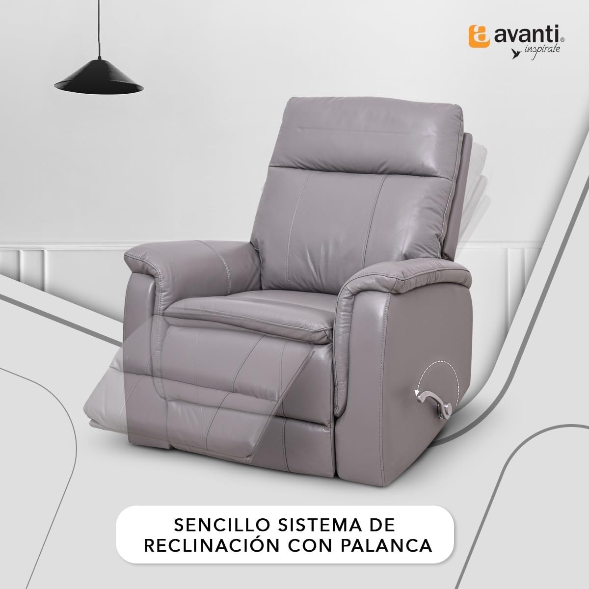 Foto 5 pulgar | Sillón Reclinable Cosmobel Harry de Piel con Sistema de Mecedora y Giratorio Gris