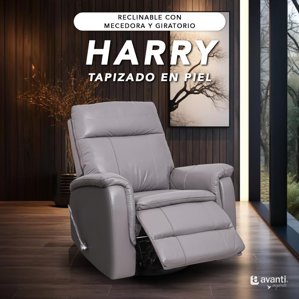 Foto 5 | Sillón Reclinable Cosmobel Harry de Piel con Sistema de Mecedora y Giratorio Gris