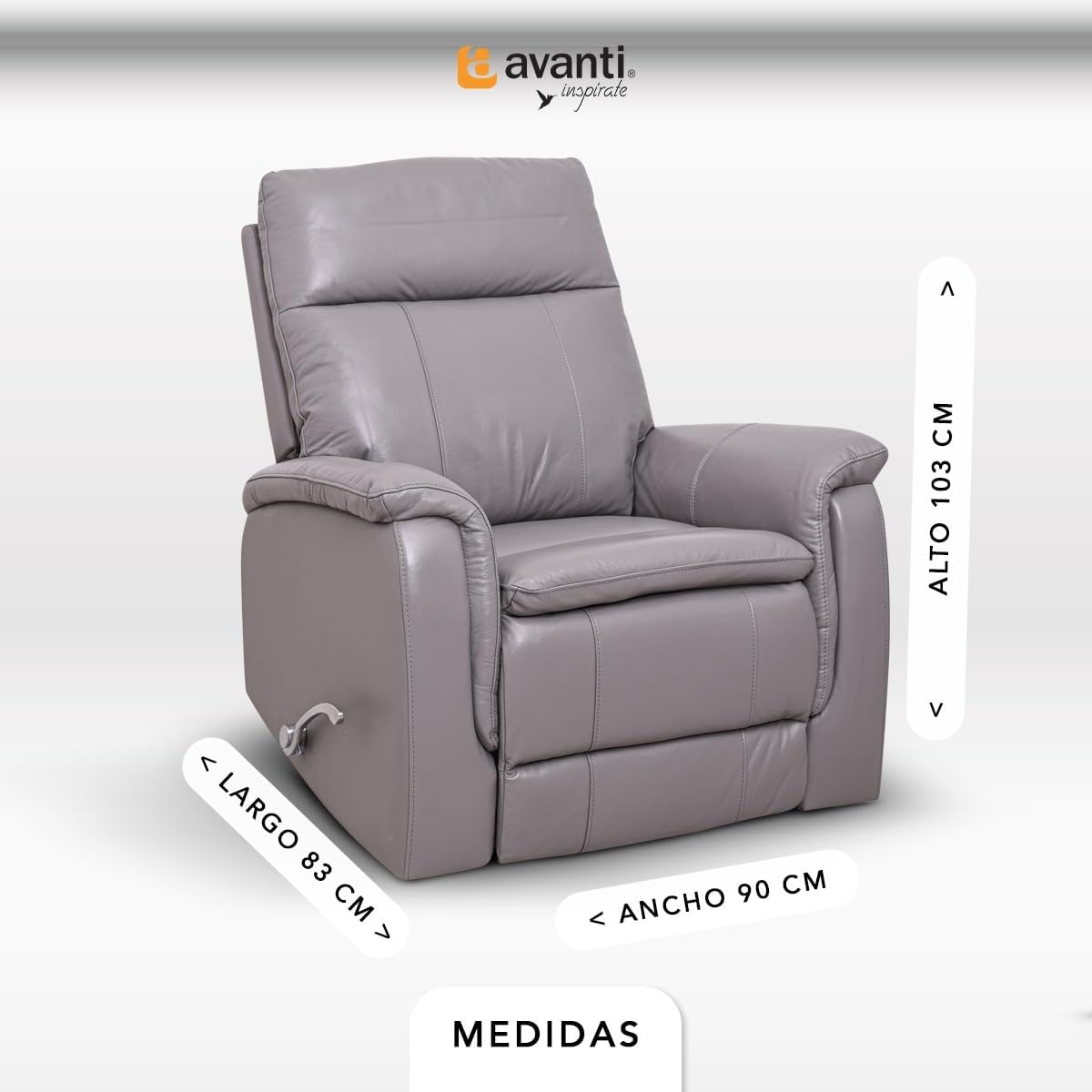 Foto 7 pulgar | Sillón Reclinable Cosmobel Harry de Piel con Sistema de Mecedora y Giratorio Gris