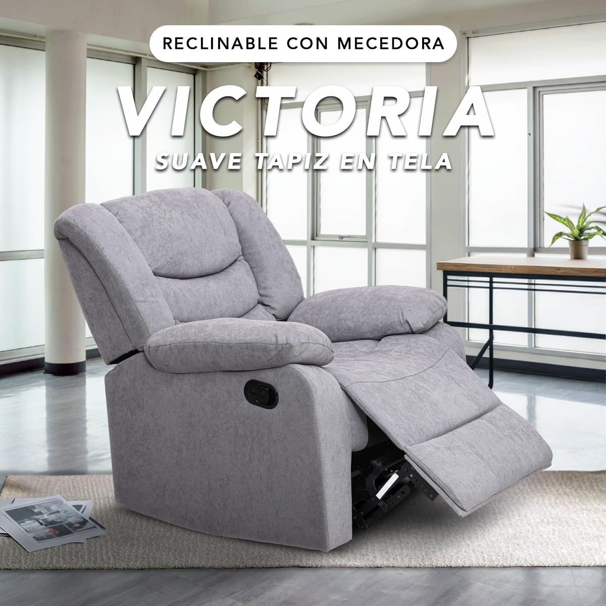 Foto 7 pulgar | Sillón Reclinable con Mecedora Cosmobel Victoria de Tela Gris