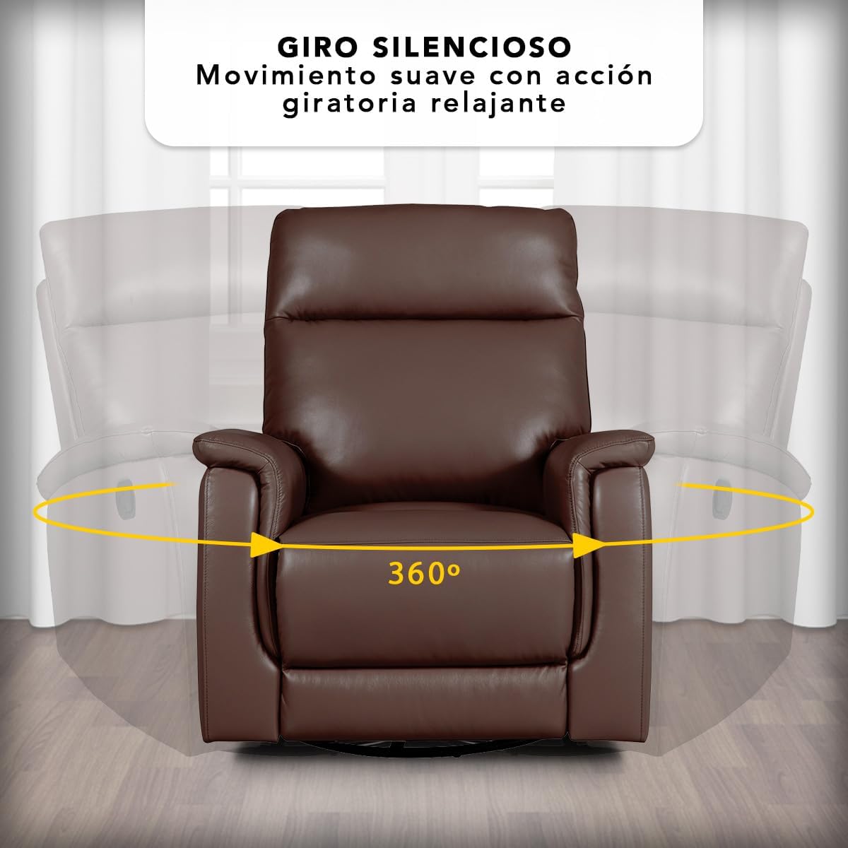 Foto 5 pulgar | Sillón Reclinable Jake Manual Giratorio Y Mecedora De Piel Color Café