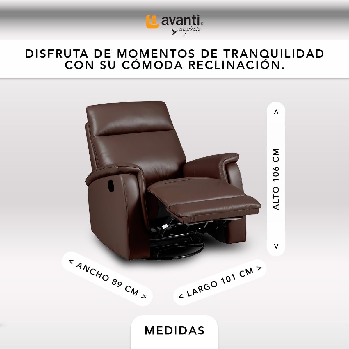 Foto 5 | Sillón Reclinable Jake Manual Giratorio Y Mecedora De Piel Color Café