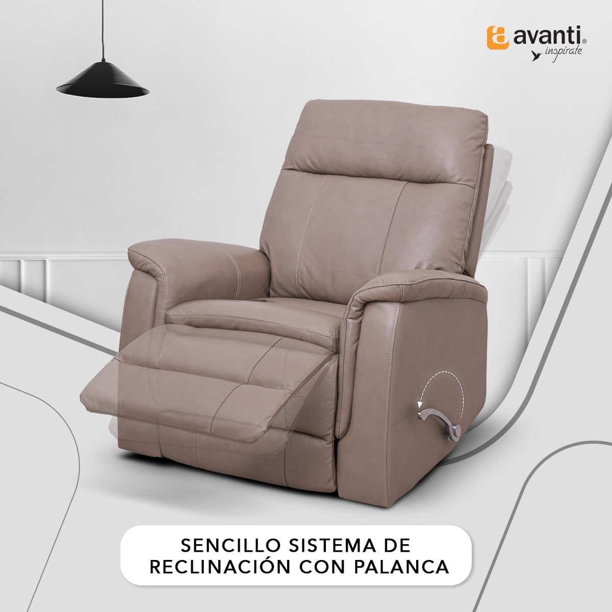 Foto 3 pulgar | Sillón Reclinable Cosmobel Harry de Piel con Sistema de Mecedora y Giratorio Taupe