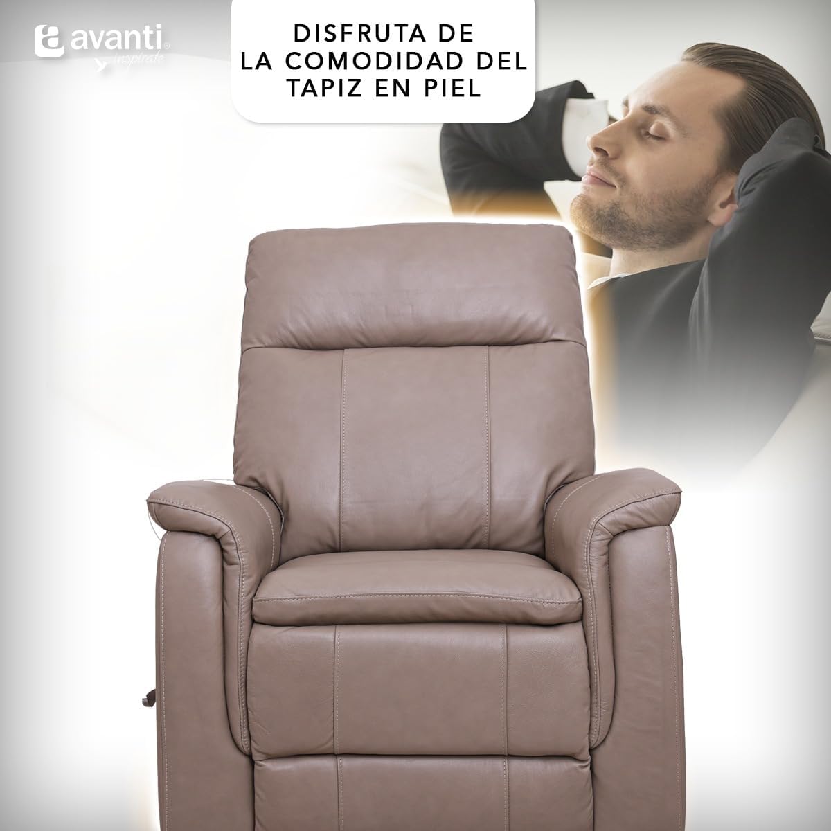 Foto 4 pulgar | Sillón Reclinable Cosmobel Harry de Piel con Sistema de Mecedora y Giratorio Taupe