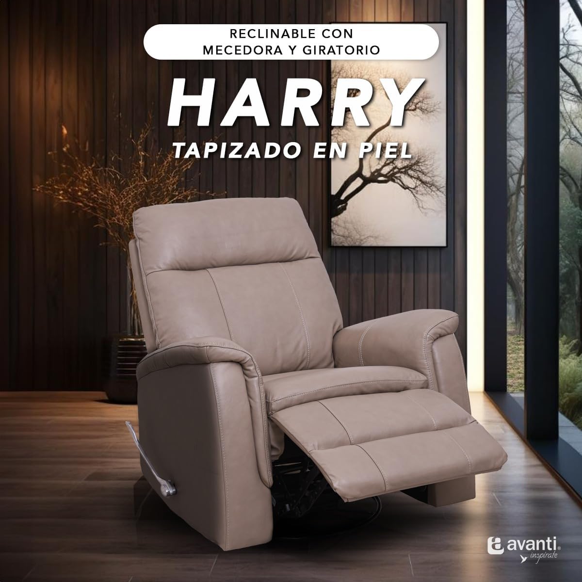 Foto 6 pulgar | Sillón Reclinable Cosmobel Harry de Piel con Sistema de Mecedora y Giratorio Taupe