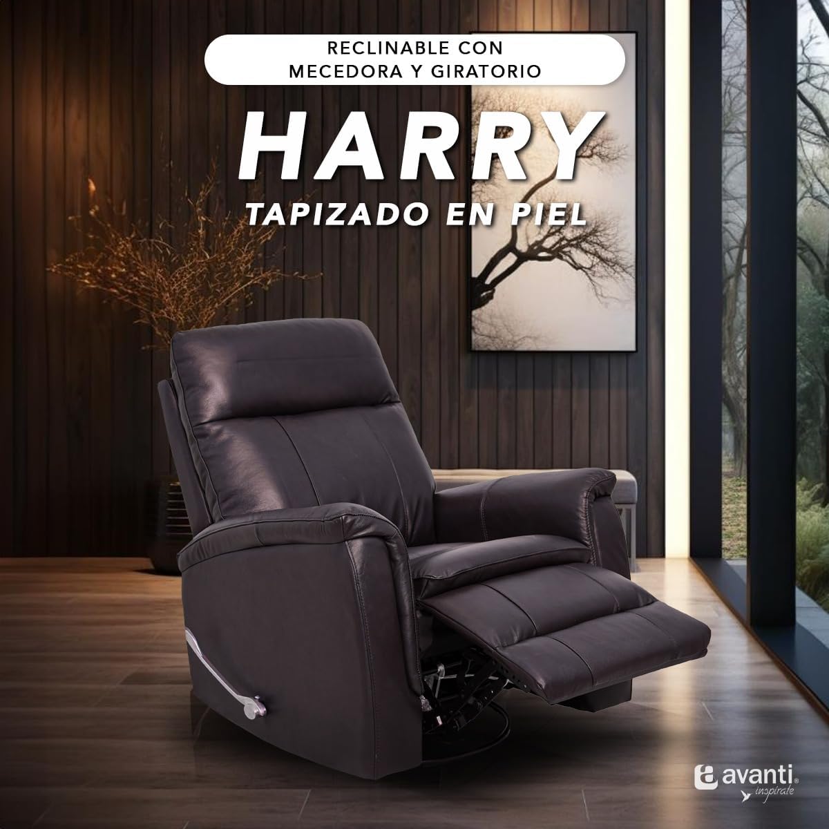 Foto 5 | Sillón Reclinable Cosmobel Harry de Piel con Sistema de Mecedora y Giratorio Café