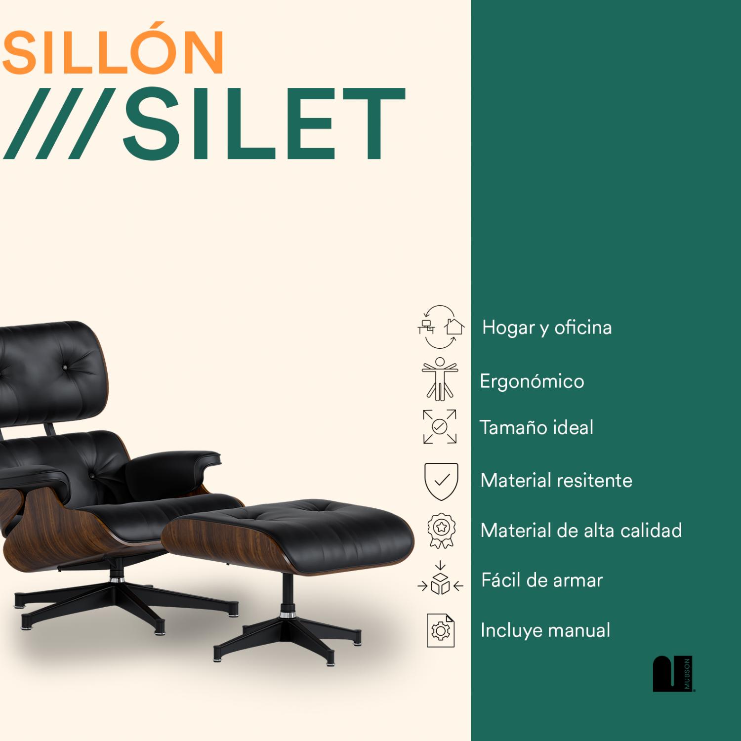 Foto 3 pulgar | Sillón con Otomana Mubson Sofá Individual Reclinable Silet Negro