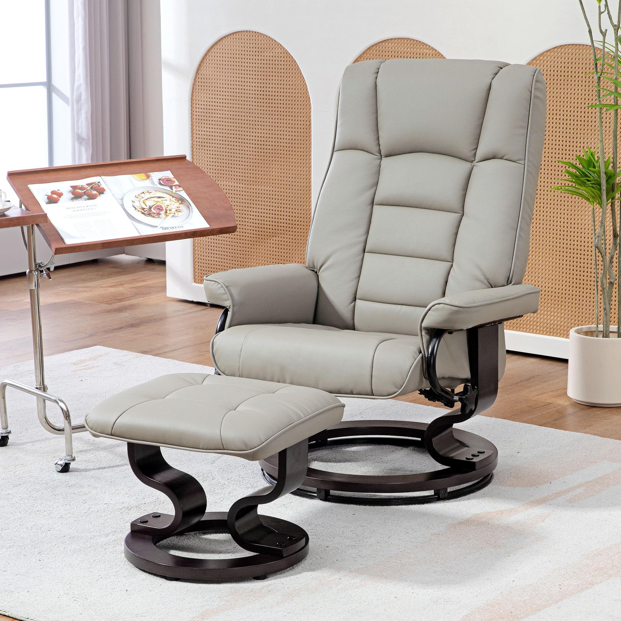 Foto 3 pulgar | Silla Reclinable Homcom De Piel Sintética Con Otomana Gris - Venta Internacional.