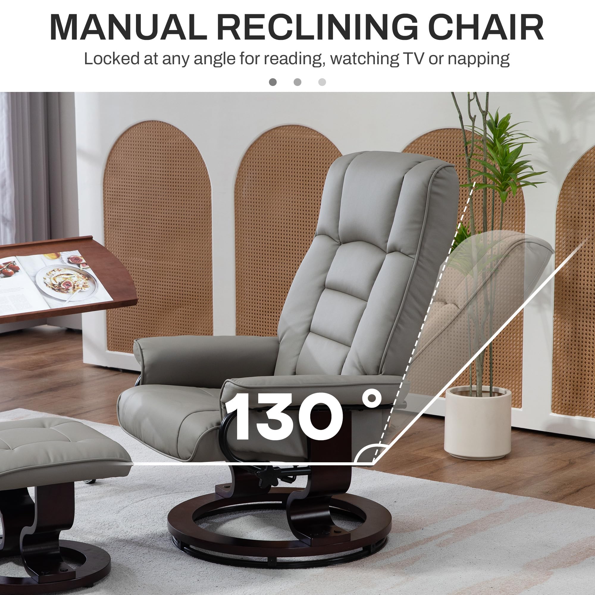Foto 4 pulgar | Silla Reclinable Homcom De Piel Sintética Con Otomana Gris - Venta Internacional.