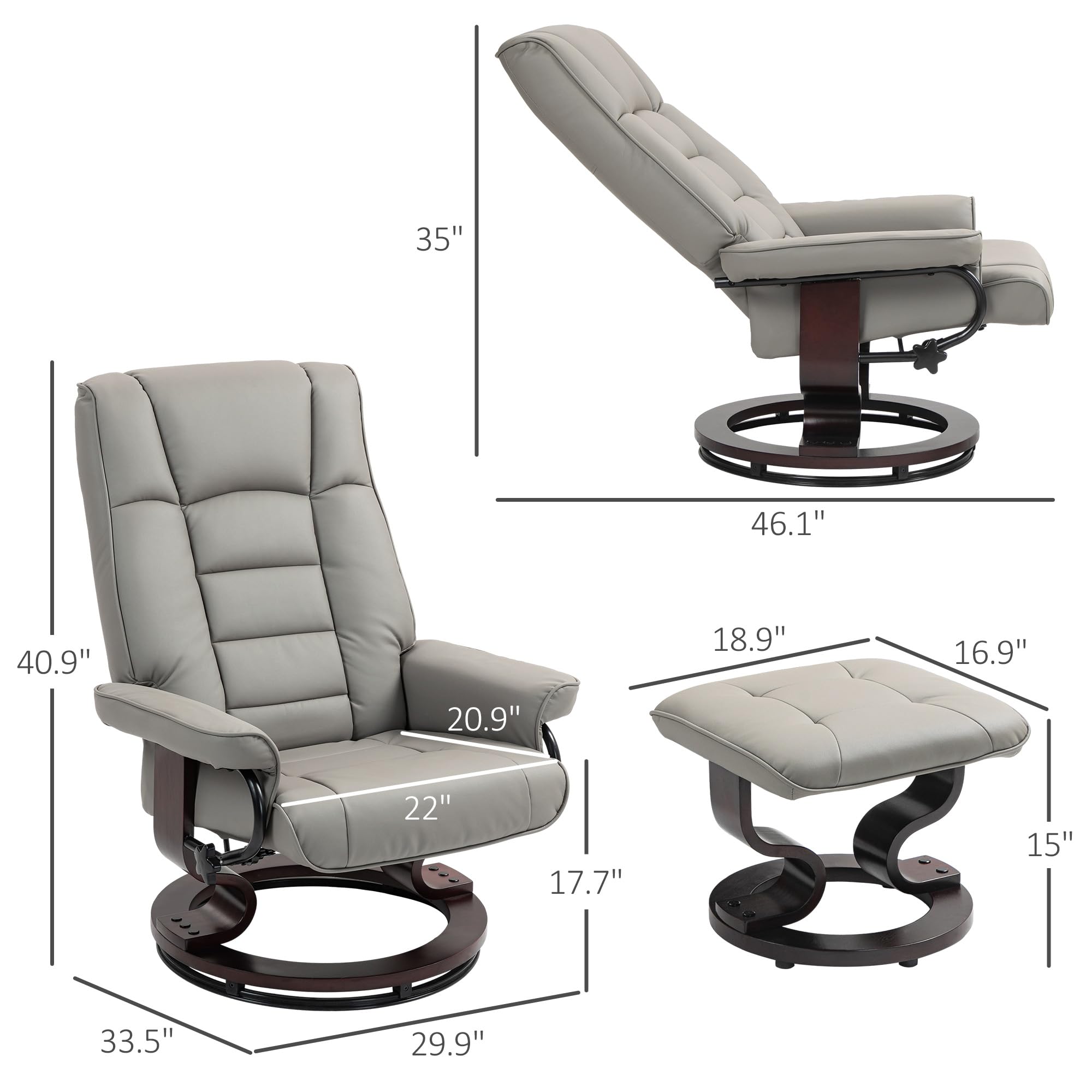 Foto 6 pulgar | Silla Reclinable Homcom De Piel Sintética Con Otomana Gris - Venta Internacional.