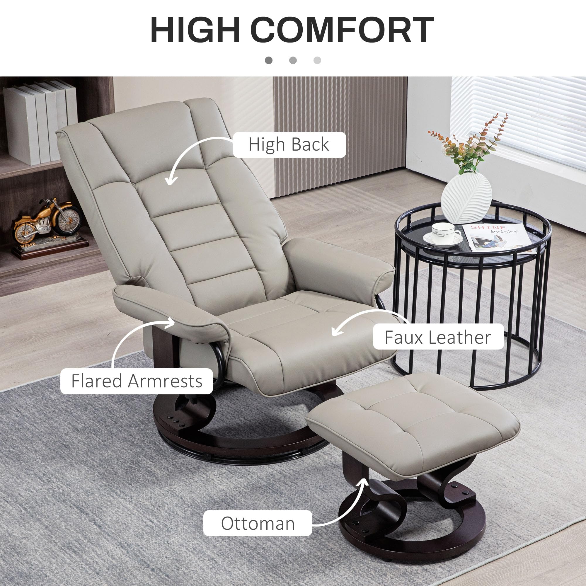 Foto 7 pulgar | Silla Reclinable Homcom De Piel Sintética Con Otomana Gris - Venta Internacional.
