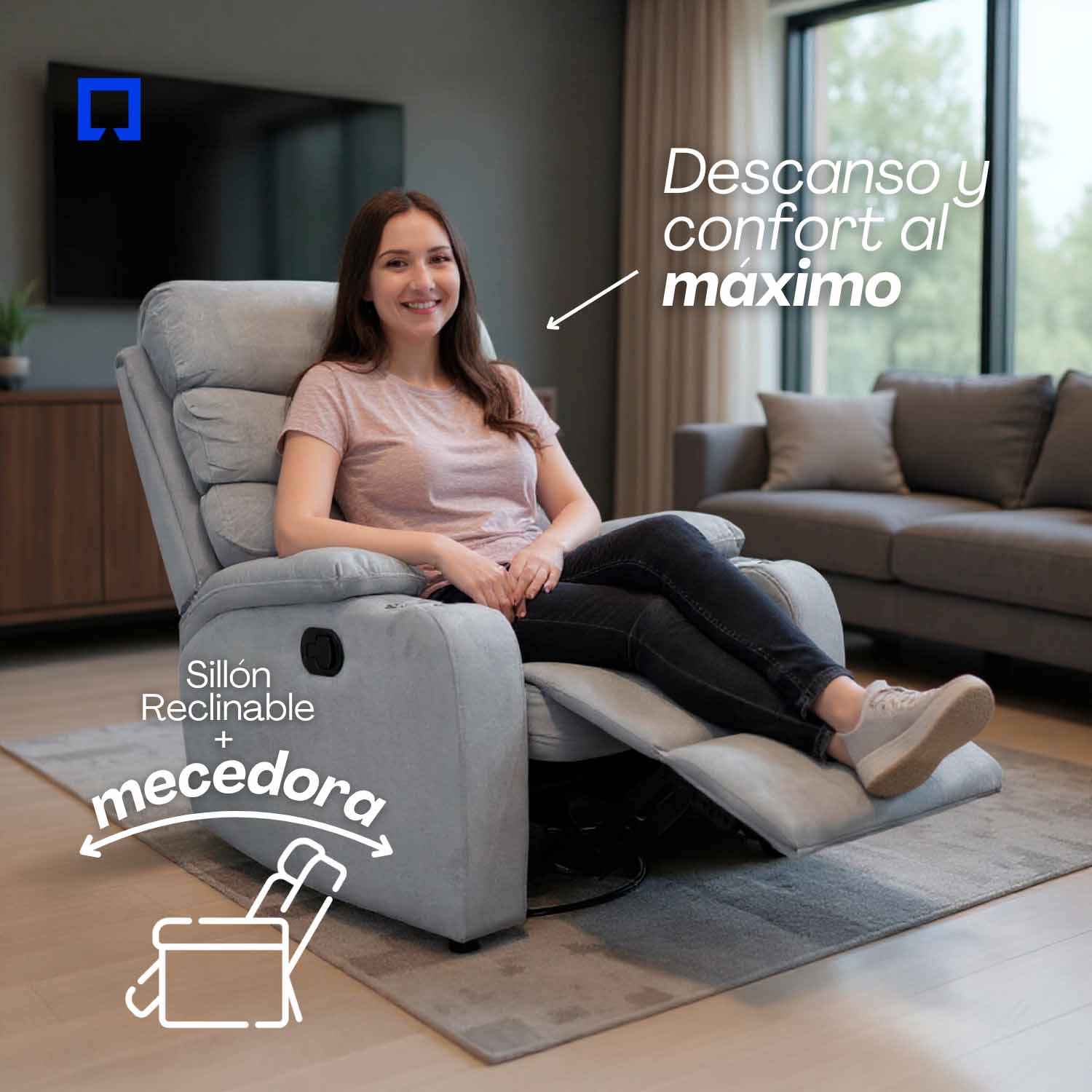 Foto 4 pulgar | Sillón Reclinable Giratorio Tela Manual Moderno Mecedora Gris