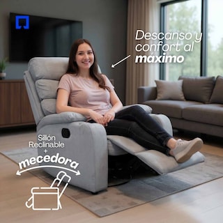 Foto 3 | Sillón Reclinable Giratorio Tela Manual Moderno Mecedora Gris