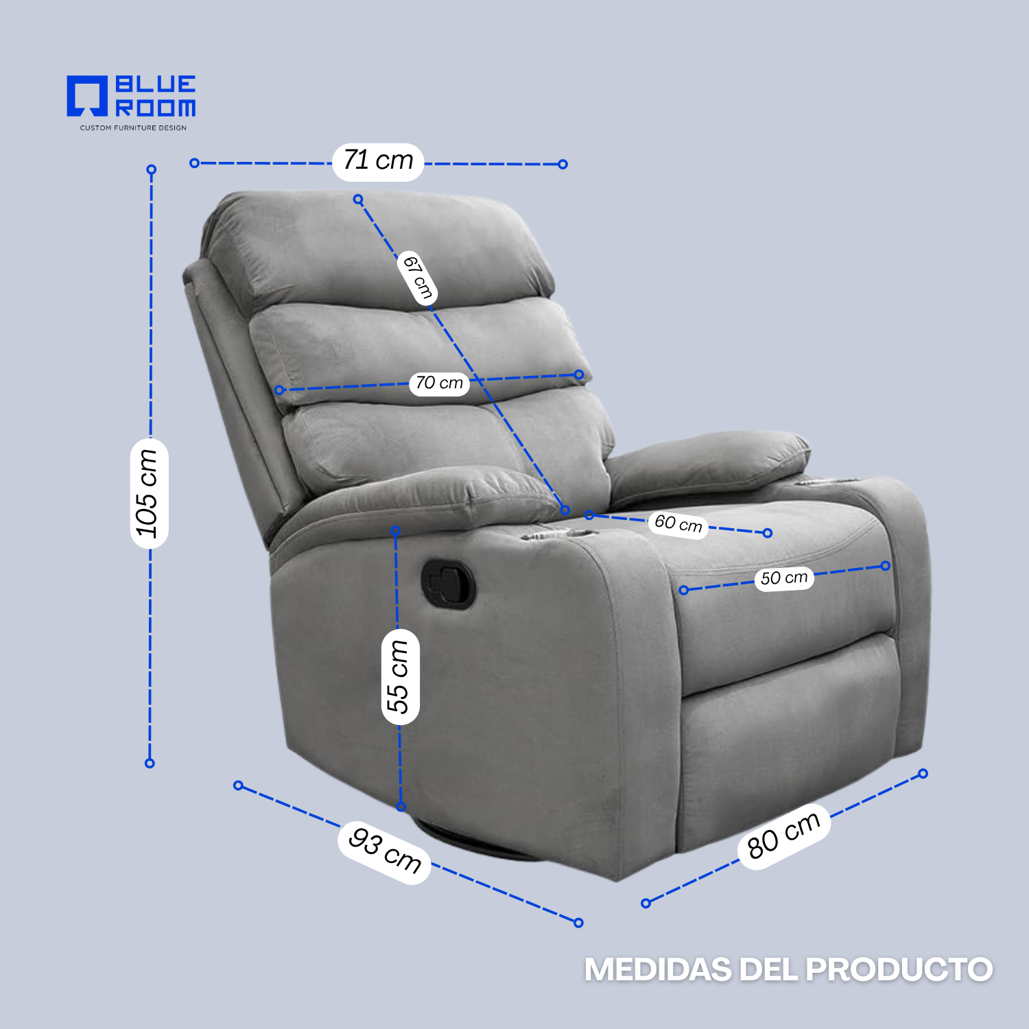 Foto 8 pulgar | Sillón Reclinable Giratorio Tela Manual Moderno Mecedora Gris