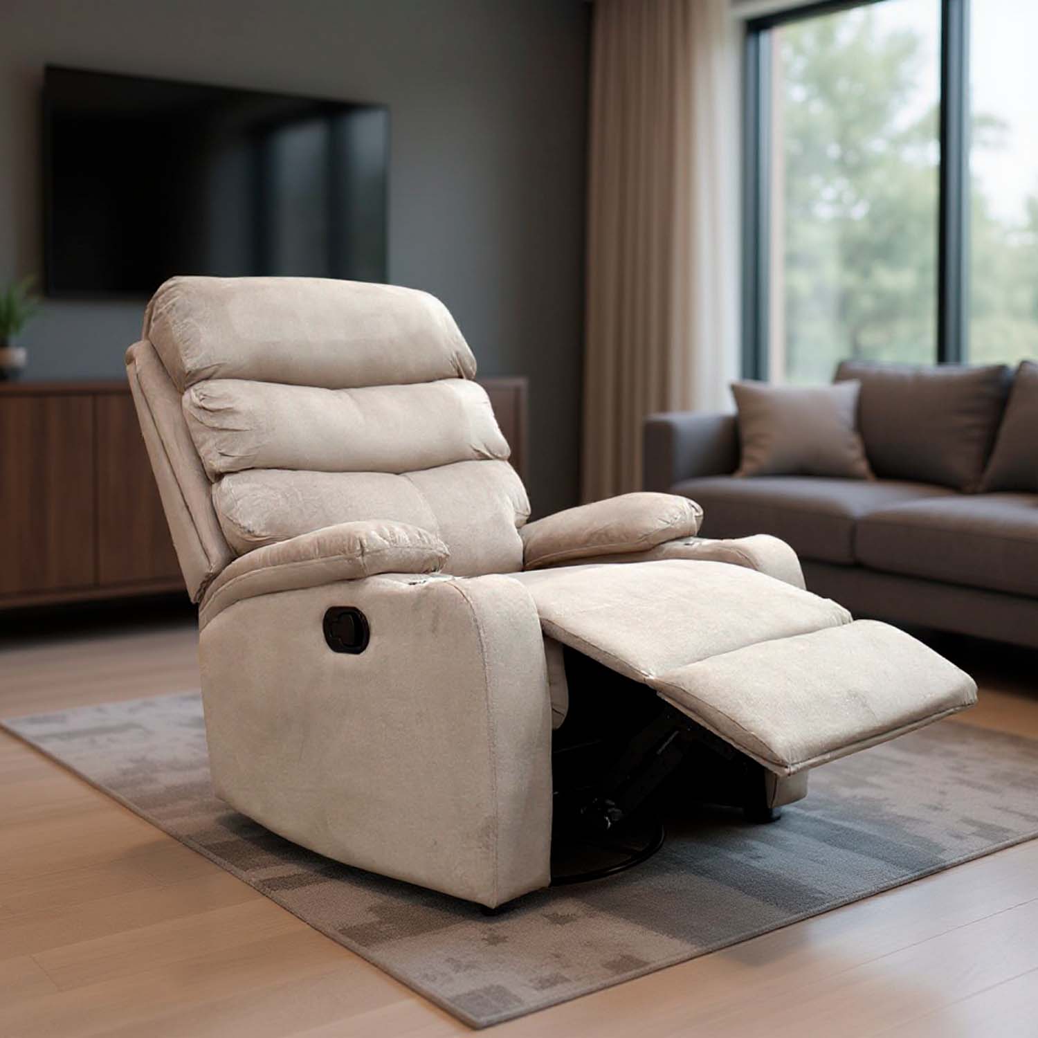 Foto 2 pulgar | Sillón Reclinable Giratorio Tela Manual Moderno Mecedora Beige
