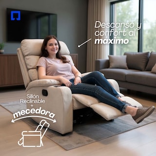Foto 3 | Sillón Reclinable Giratorio Tela Manual Moderno Mecedora Beige
