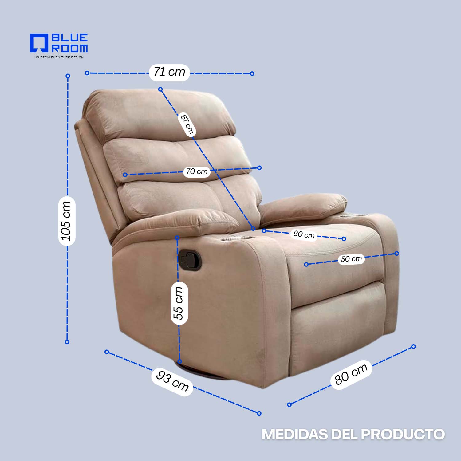 Foto 7 pulgar | Sillón Reclinable Giratorio Tela Manual Moderno Mecedora Beige