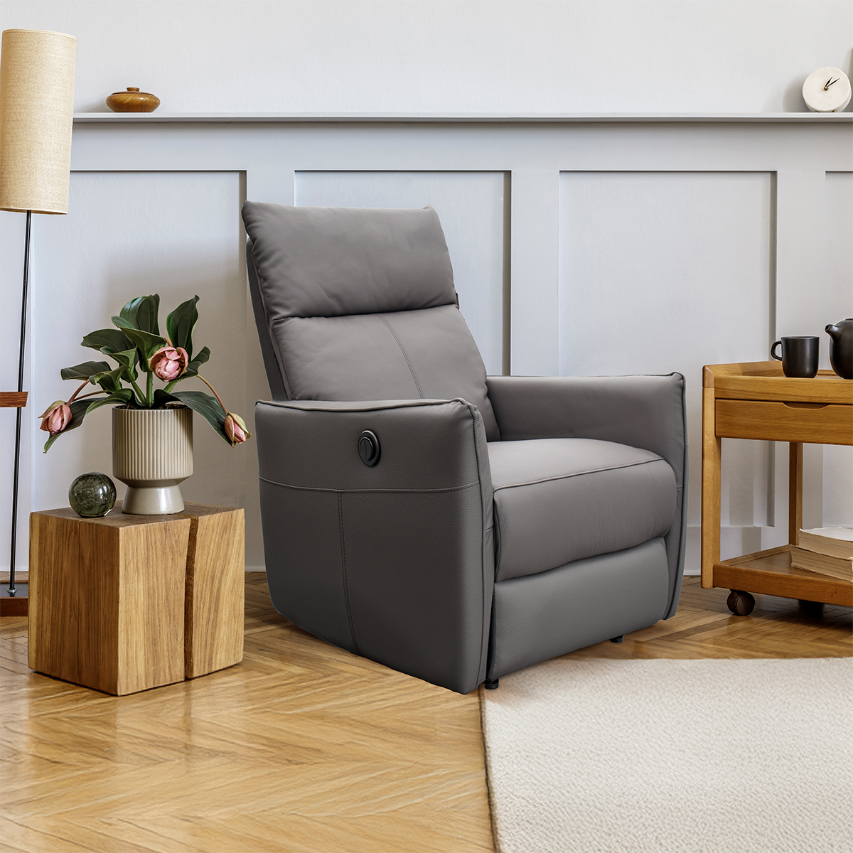 Foto 1 | Sillón Reclinable Eléctrico Piel Grisa Mecedora