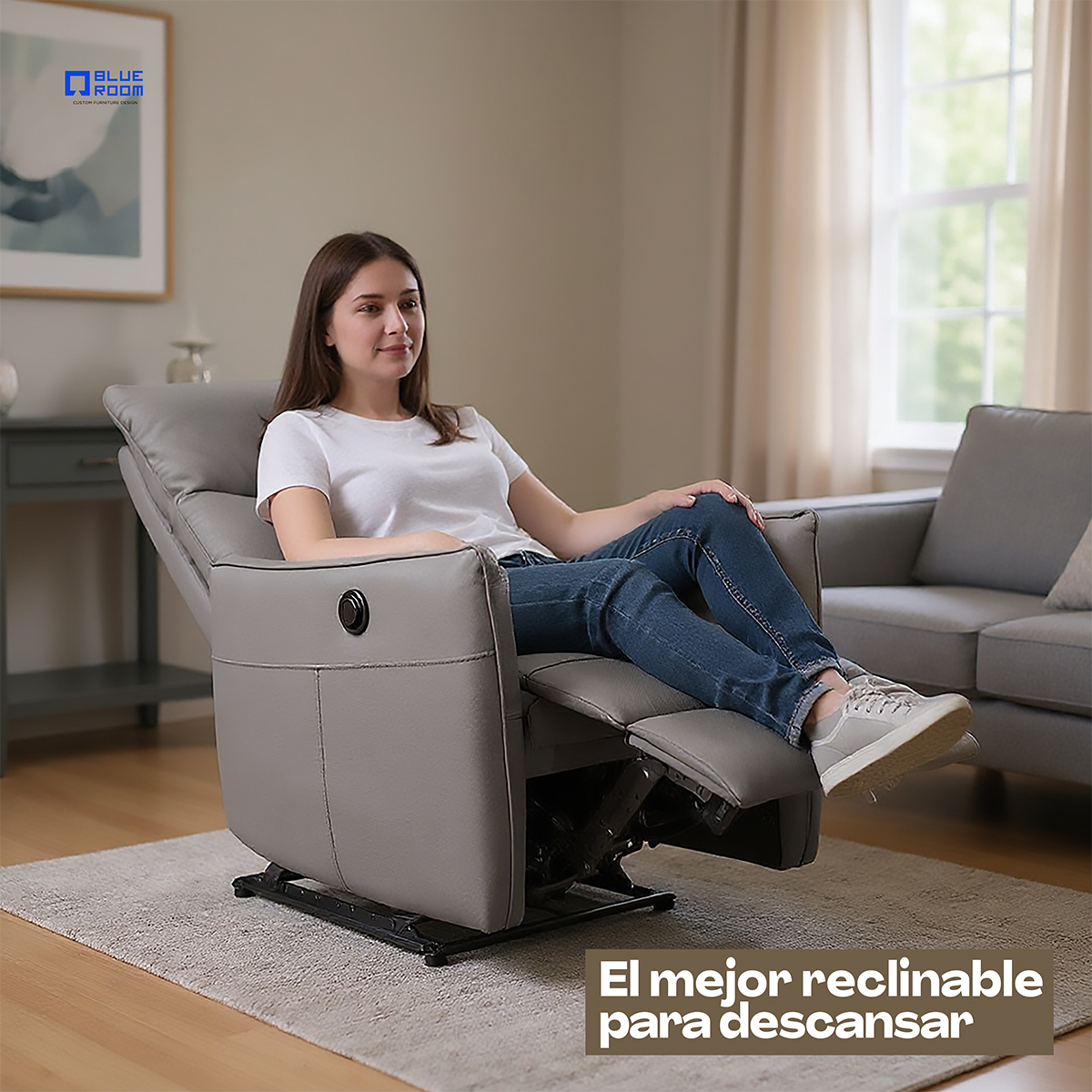 Foto 4 pulgar | Sillón Reclinable Eléctrico Piel Grisa Mecedora