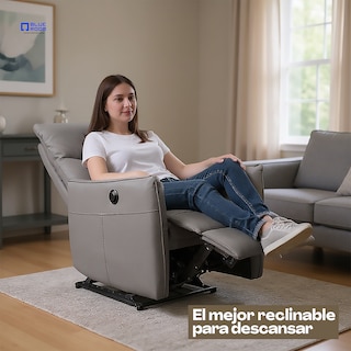 Foto 3 | Sillón Reclinable Eléctrico Piel Grisa Mecedora