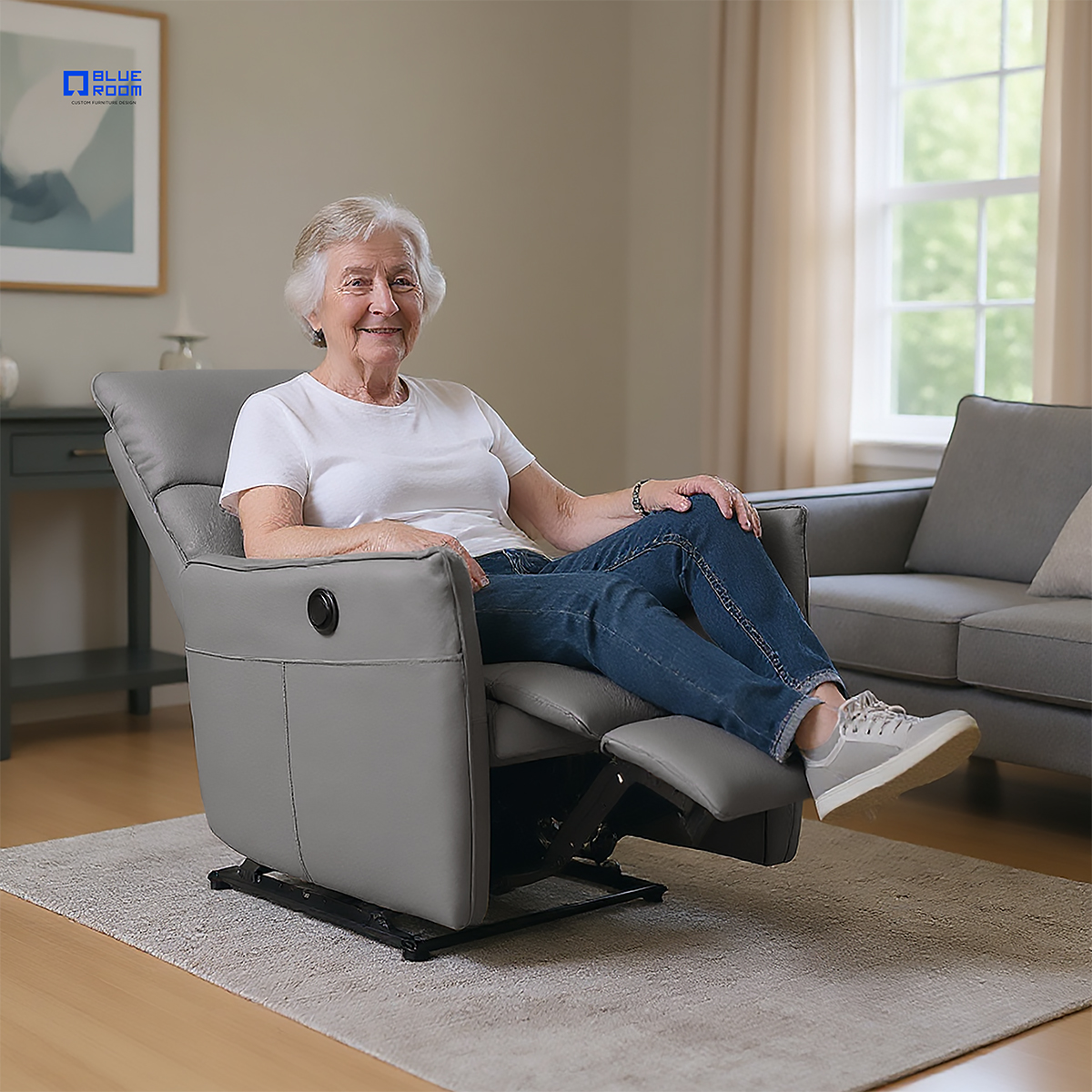 Foto 5 pulgar | Sillón Reclinable Eléctrico Piel Grisa Mecedora