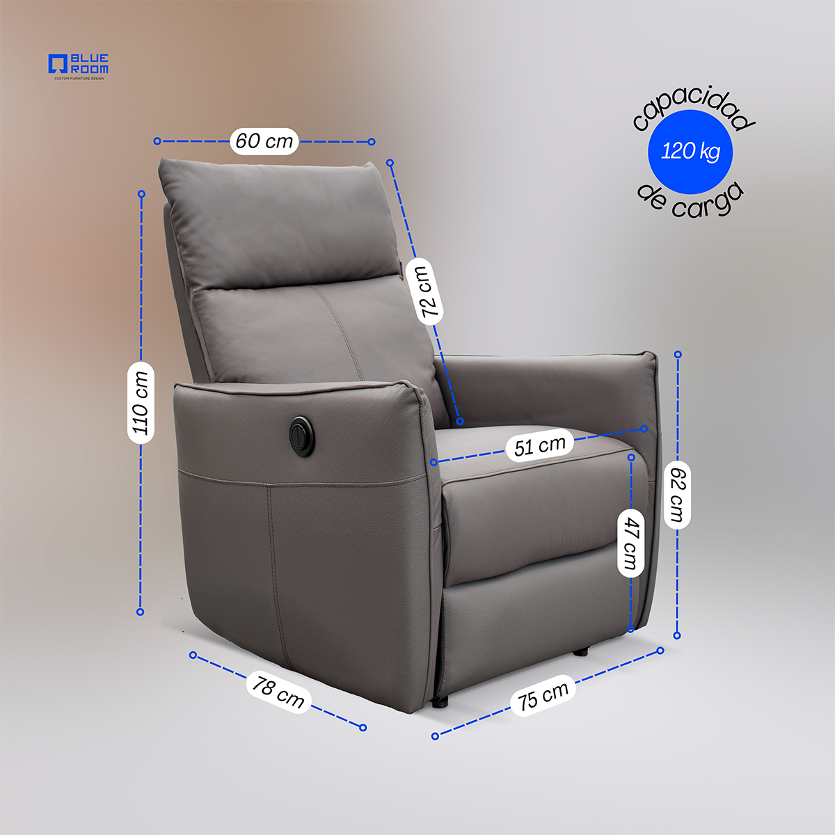 Foto 9 pulgar | Sillón Reclinable Eléctrico Piel Grisa Mecedora