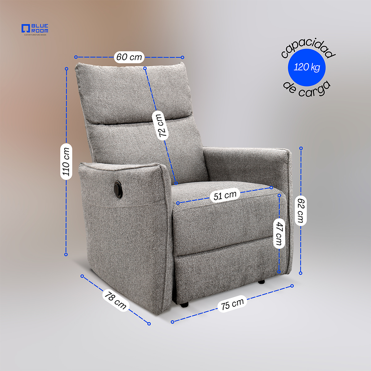 Foto 8 | Sillón Reclinable Eléctrico Tela Gris