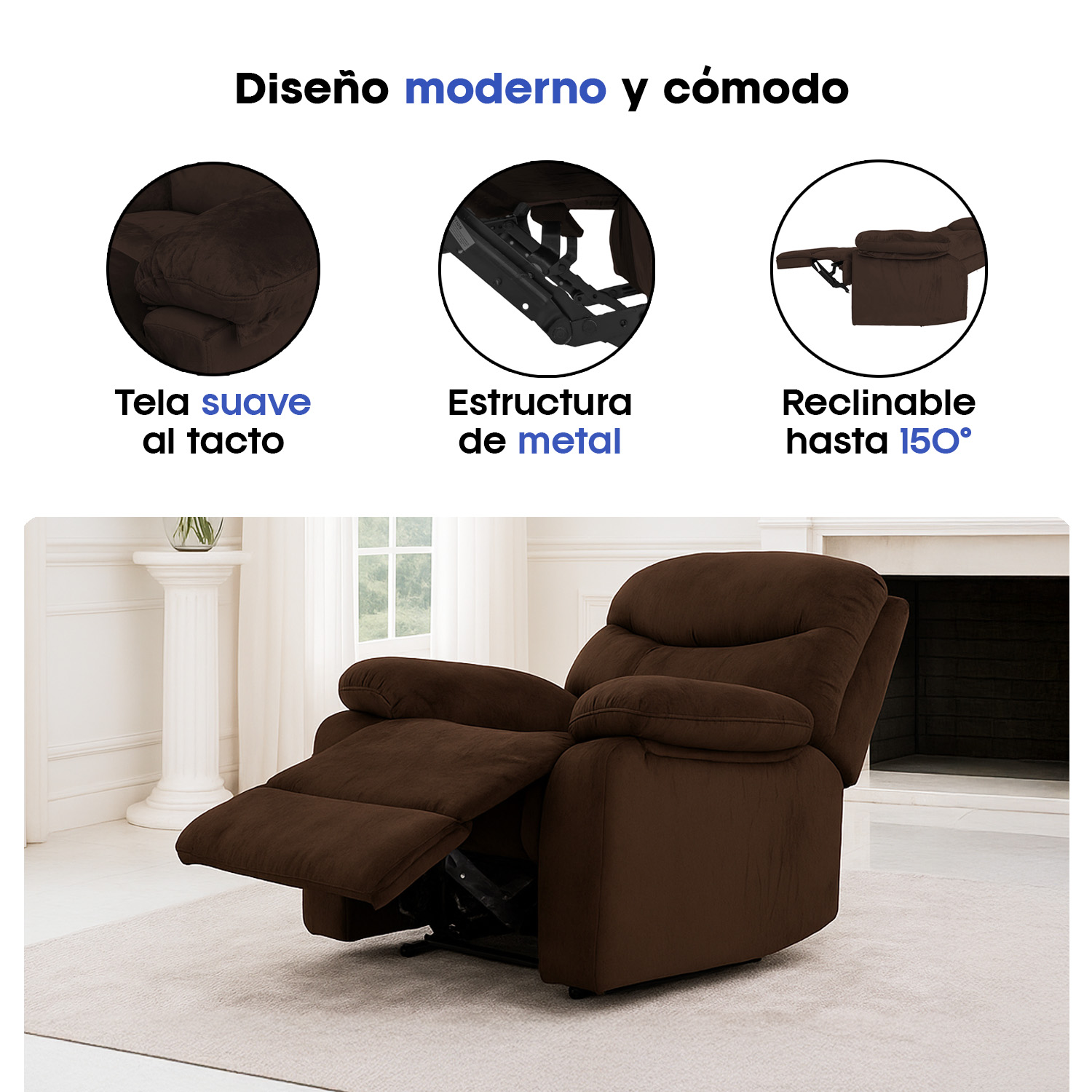 Foto 3 pulgar | Bossa Sillón Reclinable Individual James Cafe Reposet
