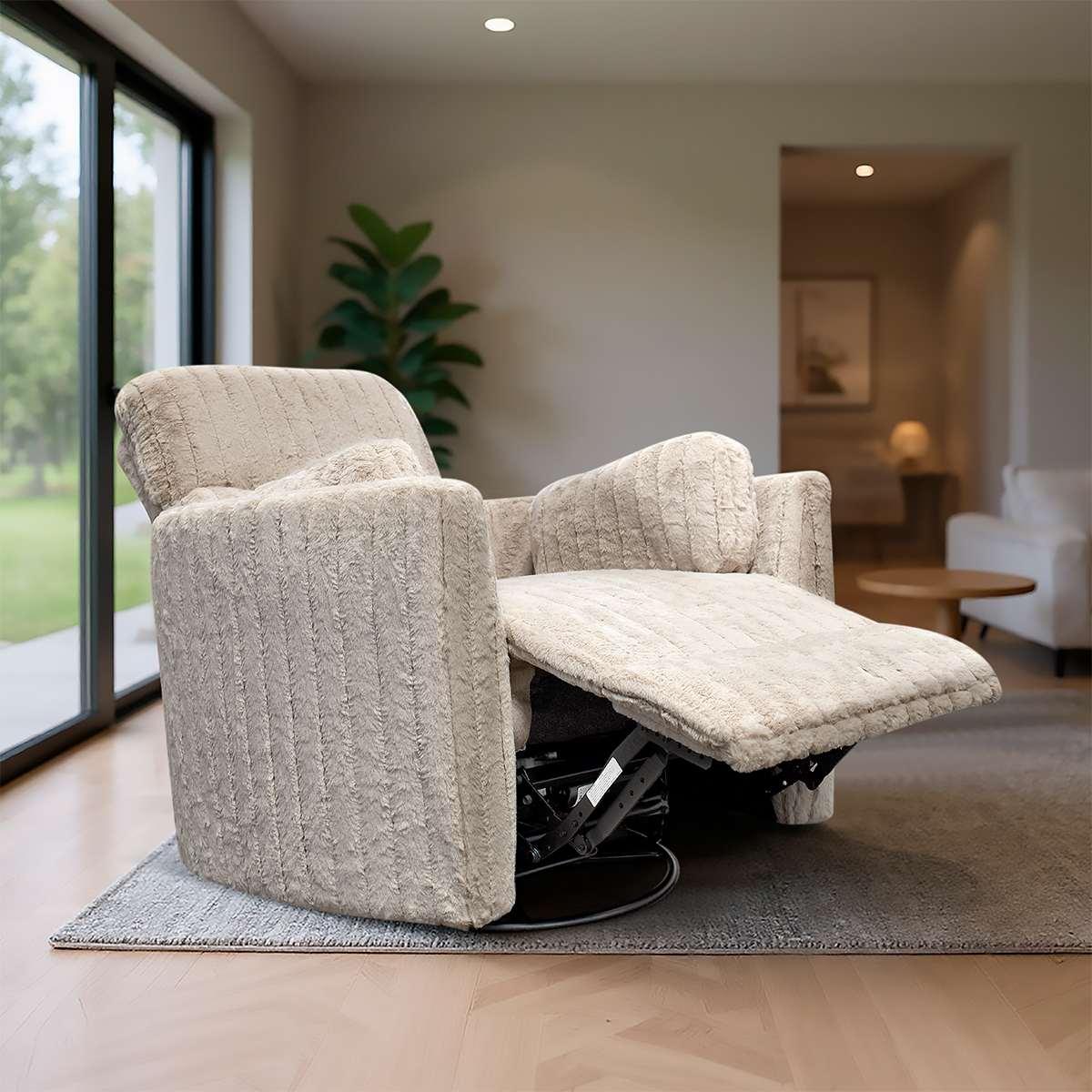 Blue Room Sillón Reclinable Giratorio Con Mecedora-eléctrico Ashford -tela Acolchonada Beige