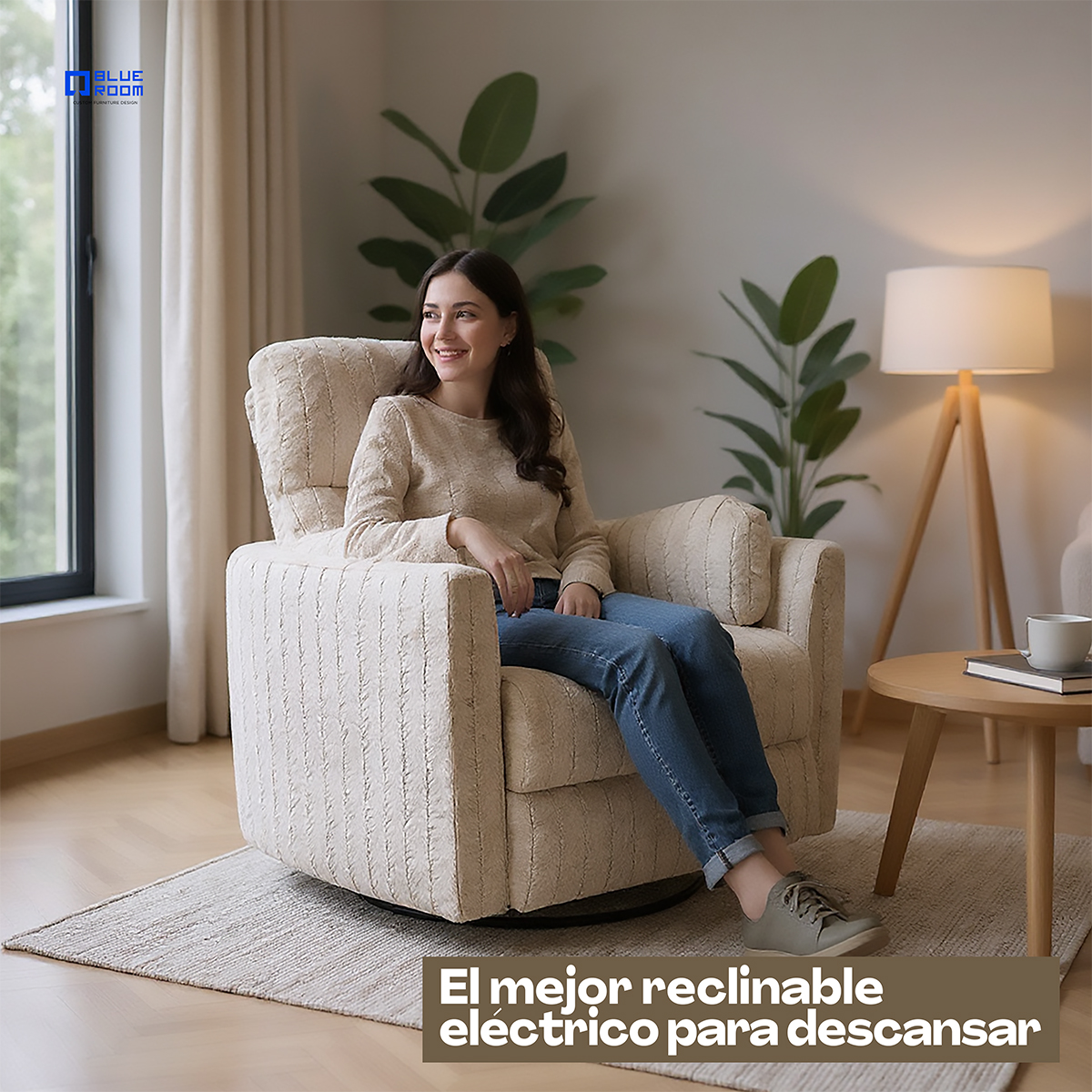 Foto 3 pulgar | Blue Room Sillón Reclinable Giratorio Con Mecedora-eléctrico Ashford -tela Acolchonada Beige