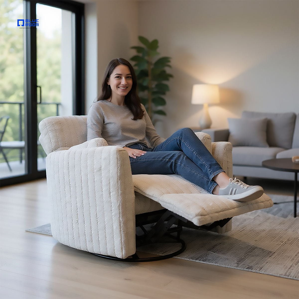 Foto 4 pulgar | Blue Room Sillón Reclinable Giratorio Con Mecedora-eléctrico Ashford -tela Acolchonada Beige
