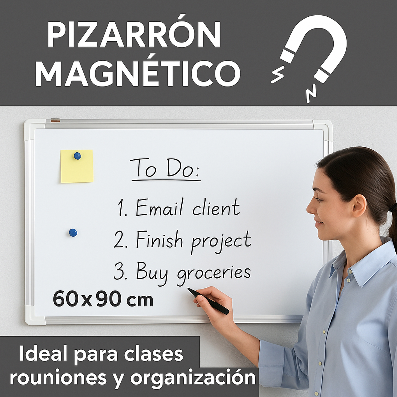 Foto 8 pulgar | Pizarrón Magnético 60x90 Cm Jauz Color Blanco