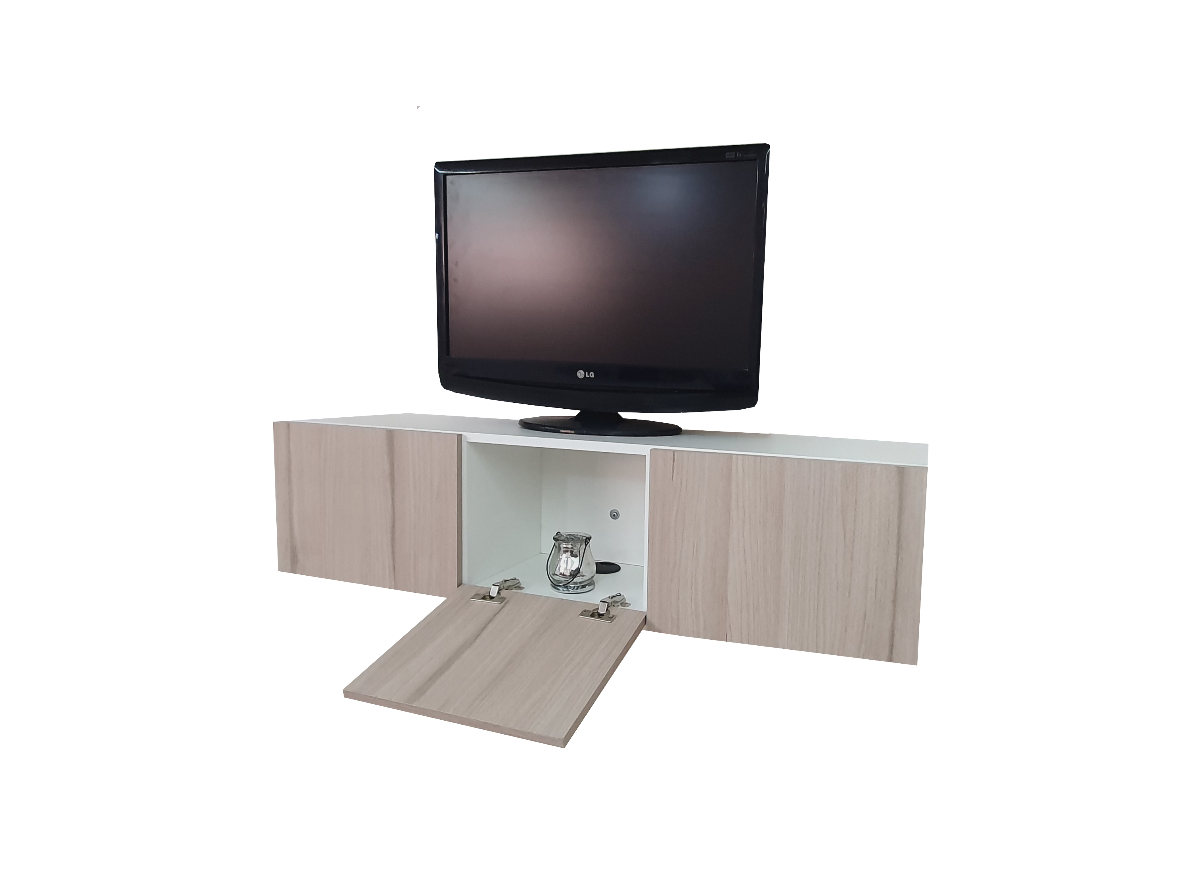 Foto 5 pulgar | Mueble Flotante Minimalista Para Tv Con 3 Puertas color Beige