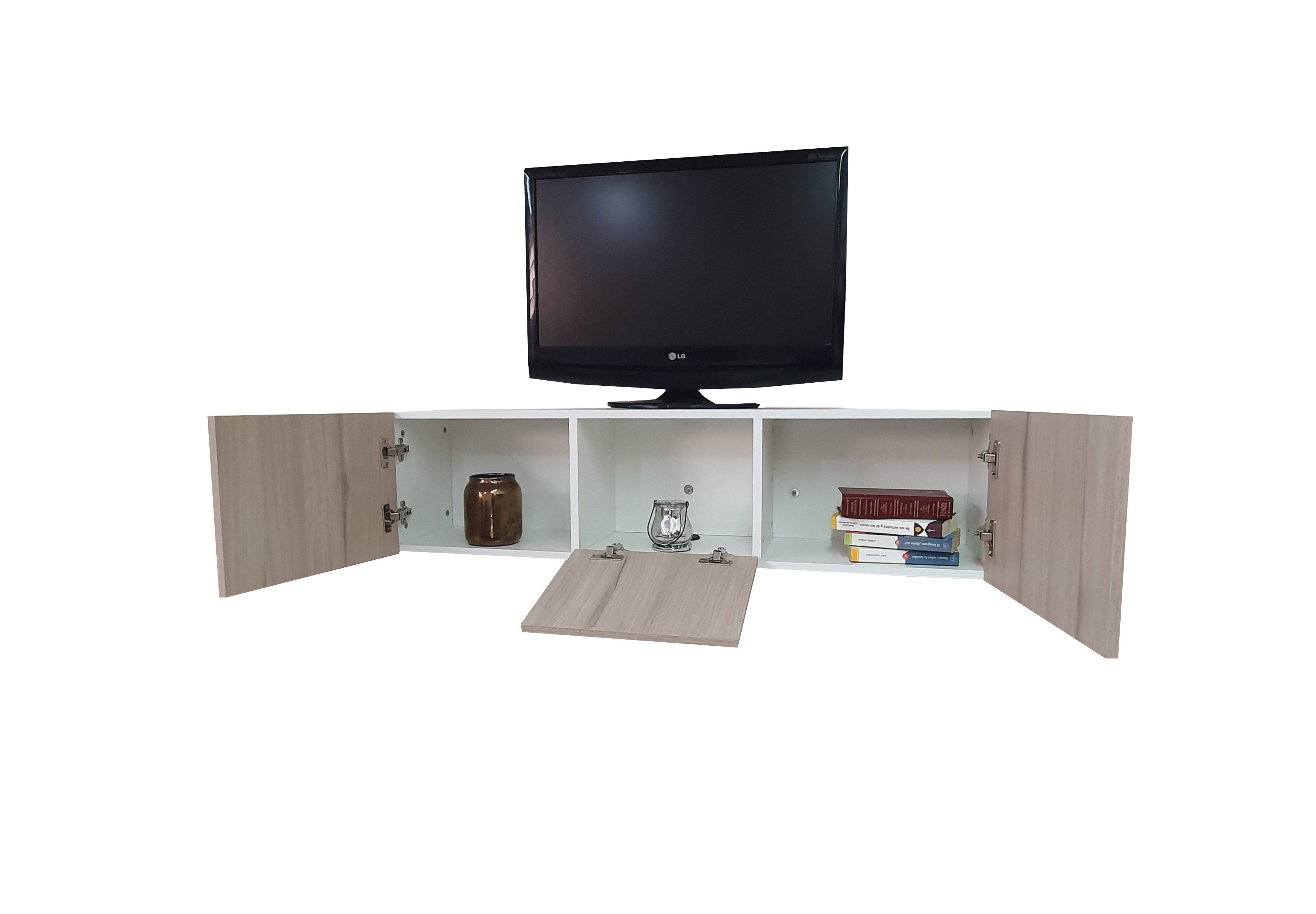 Foto 6 pulgar | Mueble Flotante Minimalista Para Tv Con 3 Puertas color Beige