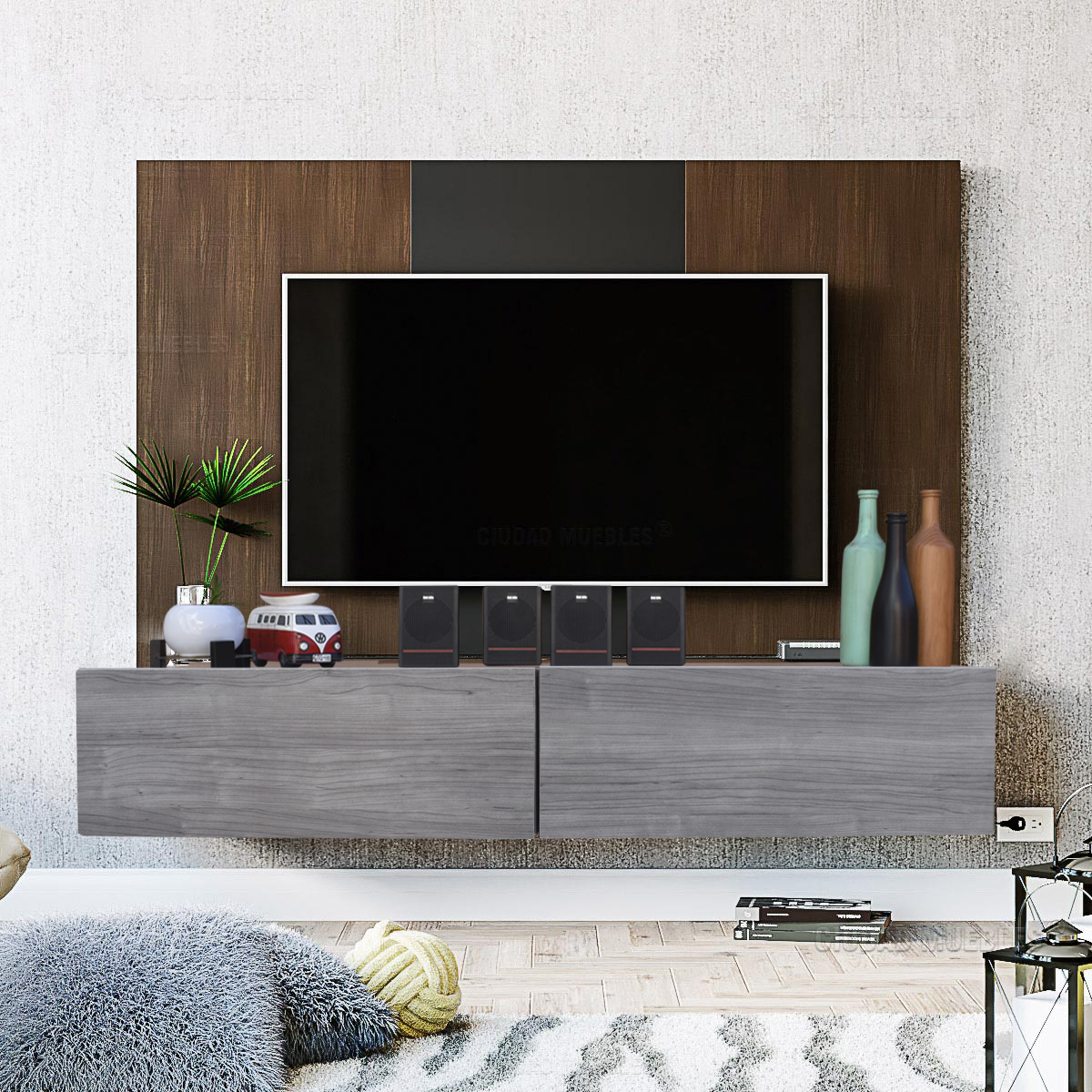 Foto 2 | Mueble Flotante 2 Puertas para Tv Hogare Moderno 120 cm Gris