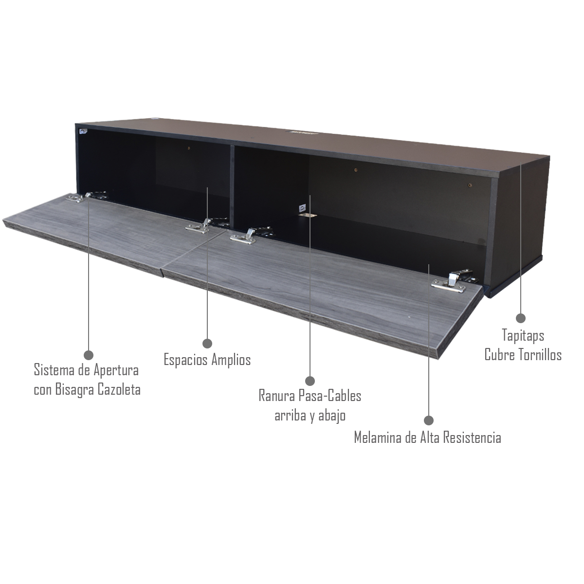 Foto 4 pulgar | Mueble Flotante 2 Puertas para Tv Hogare Moderno 120 cm Gris