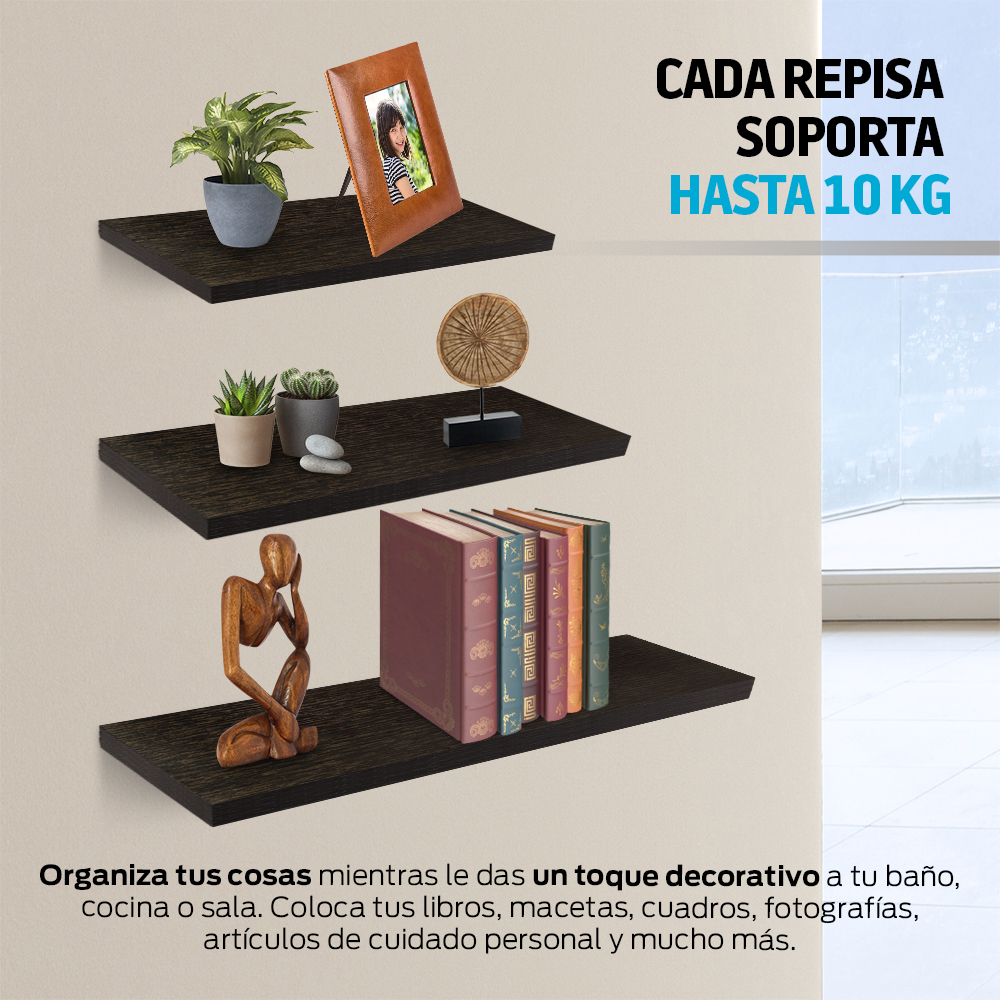 Foto 5 pulgar | Set de Repisas Flotantes de Madera Redlemon 83324-BR color Marrón 3 Piezas