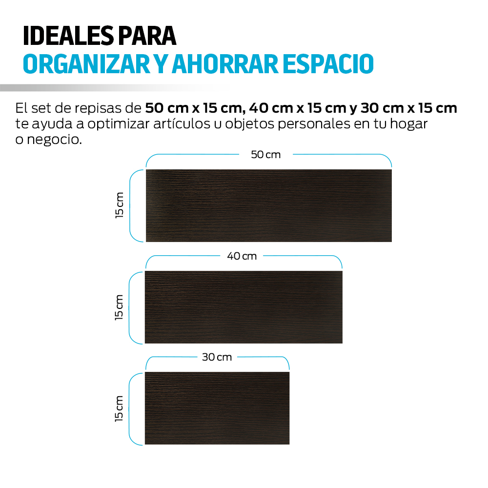 Foto 5 | Set de Repisas Flotantes de Madera Redlemon 83324-BR color Marrón 3 Piezas