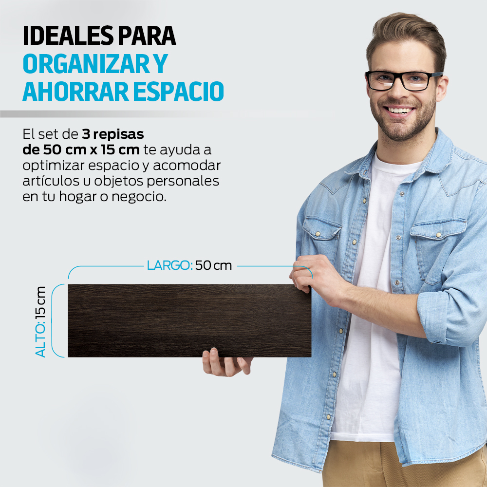 Foto 5 | Set de Repisas Flotantes Redlemon Marrón 83320 de Madera Tipo Librero 50 x 15 cm 3 Piezas