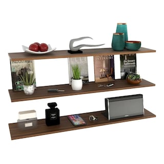 Foto 2 | 3 Repisas Estanteria Flotante Libros Madera Melamina Poliespacios R82s3-28 Nogal 80x20cm