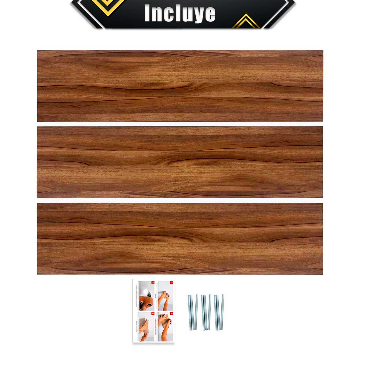 Foto 9 pulgar | 3 Repisas Estanteria Flotante Libros Madera Melamina Poliespacios R82s3-28 Nogal 80x20cm