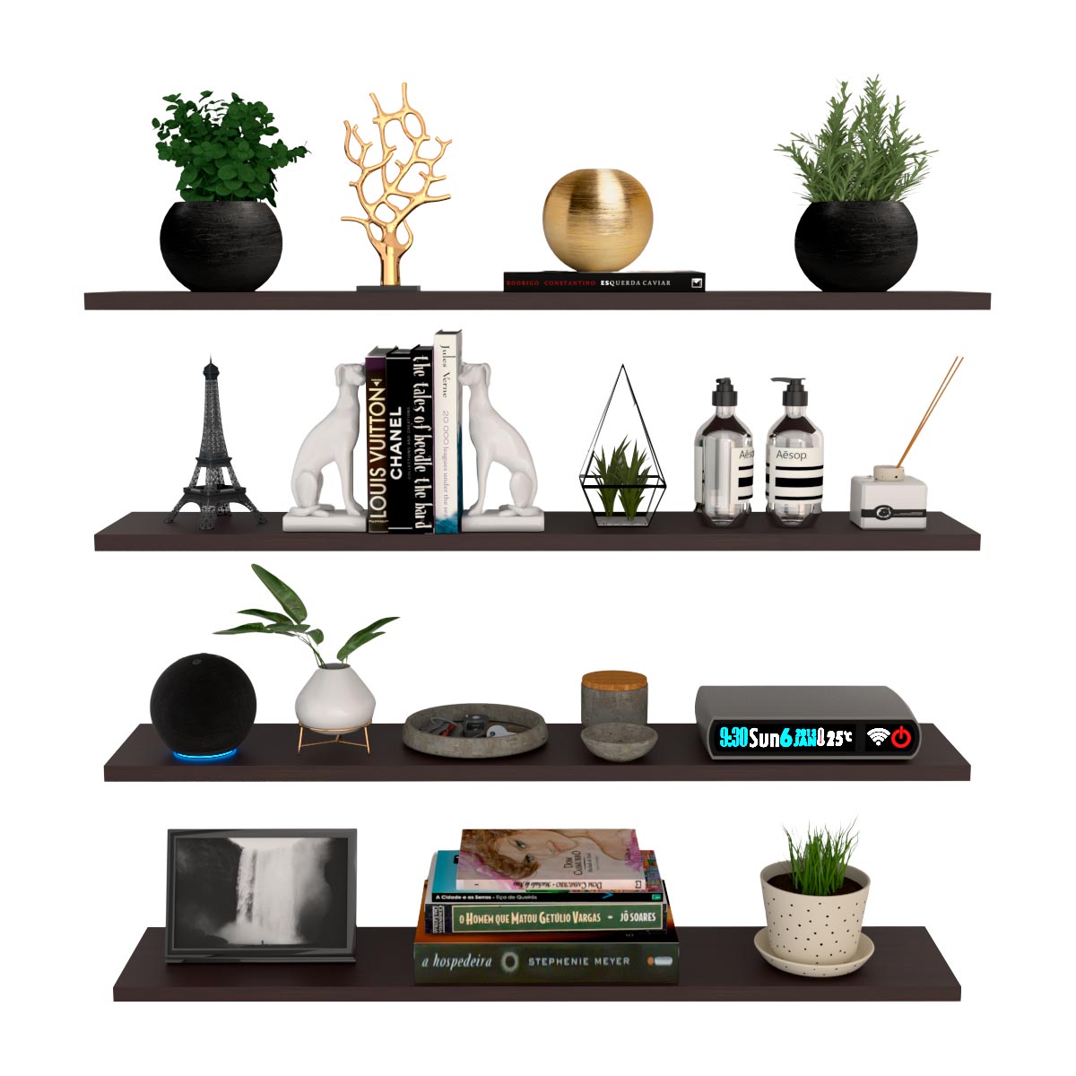 4 Repisas Estanteria Flotante Libros Madera Melamina Poliespacios R80s4-24 Chocolate 80x15cm $599