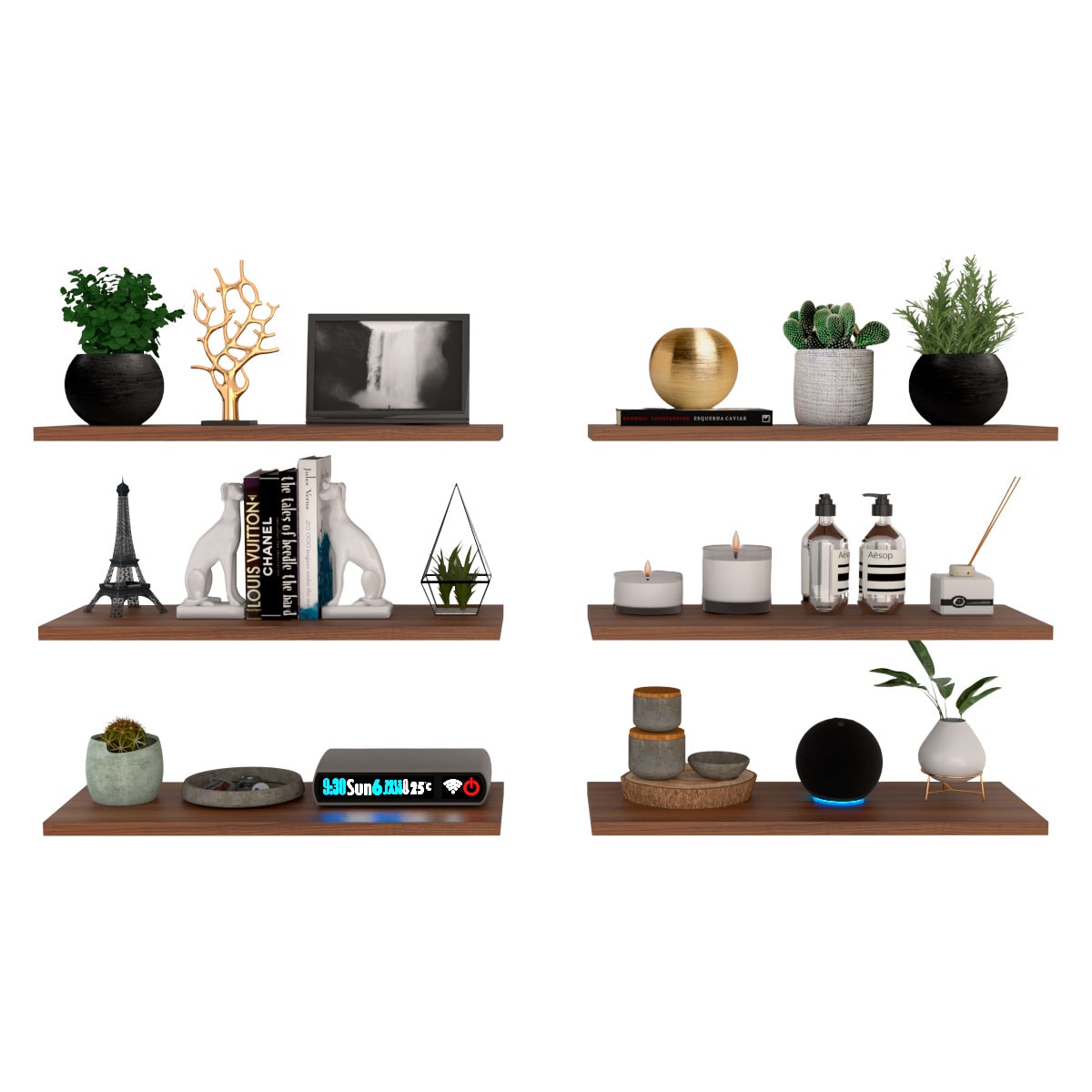 6 Repisas Estanteria Flotante Libros Madera Melamina Poliespacios R52s6-28 Nogal 50x20cm $699