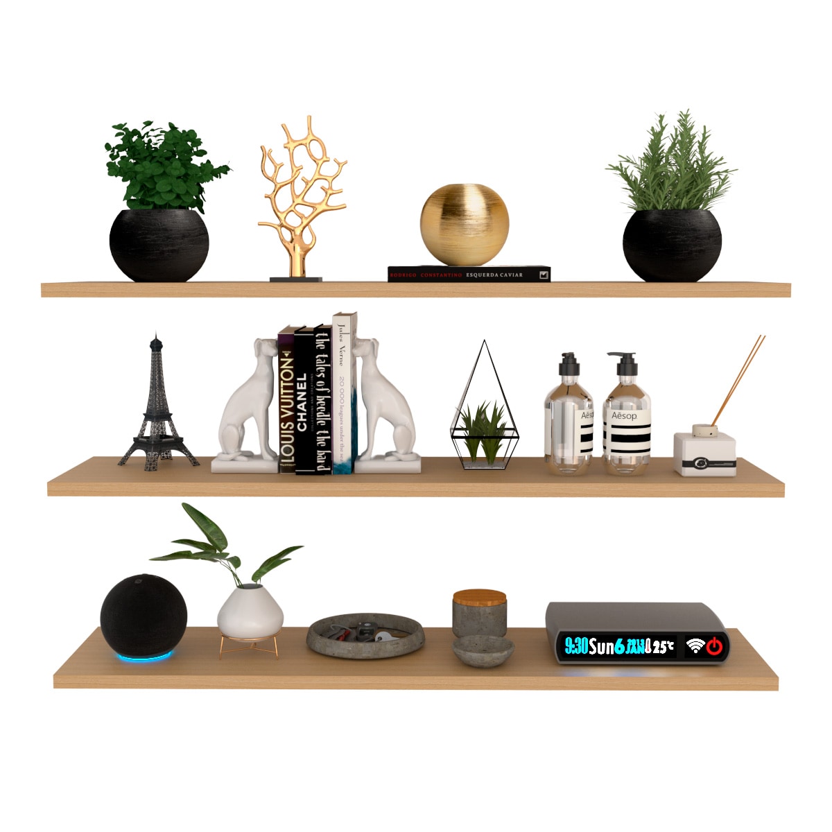 3 Repisas Estanteria Flotante Libros Madera Melamina Poliespacios R82s3-21 Roble Americano 80x20cm $399