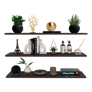 Foto 1 | 3 Repisas Estanteria Flotante Libros Madera Melamina Poliespacios R82s3-24 Chocolate 80x20cm