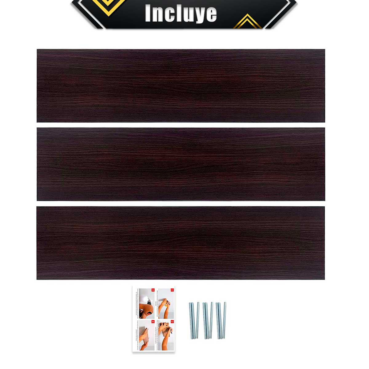 Foto 9 pulgar | 3 Repisas Estanteria Flotante Libros Madera Melamina Poliespacios R82s3-24 Chocolate 80x20cm