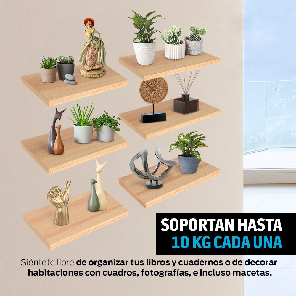 Foto 4 pulgar | Set de Repisas Flotantes Redlemon Beige de Madera 6 Piezas 30x15 cm