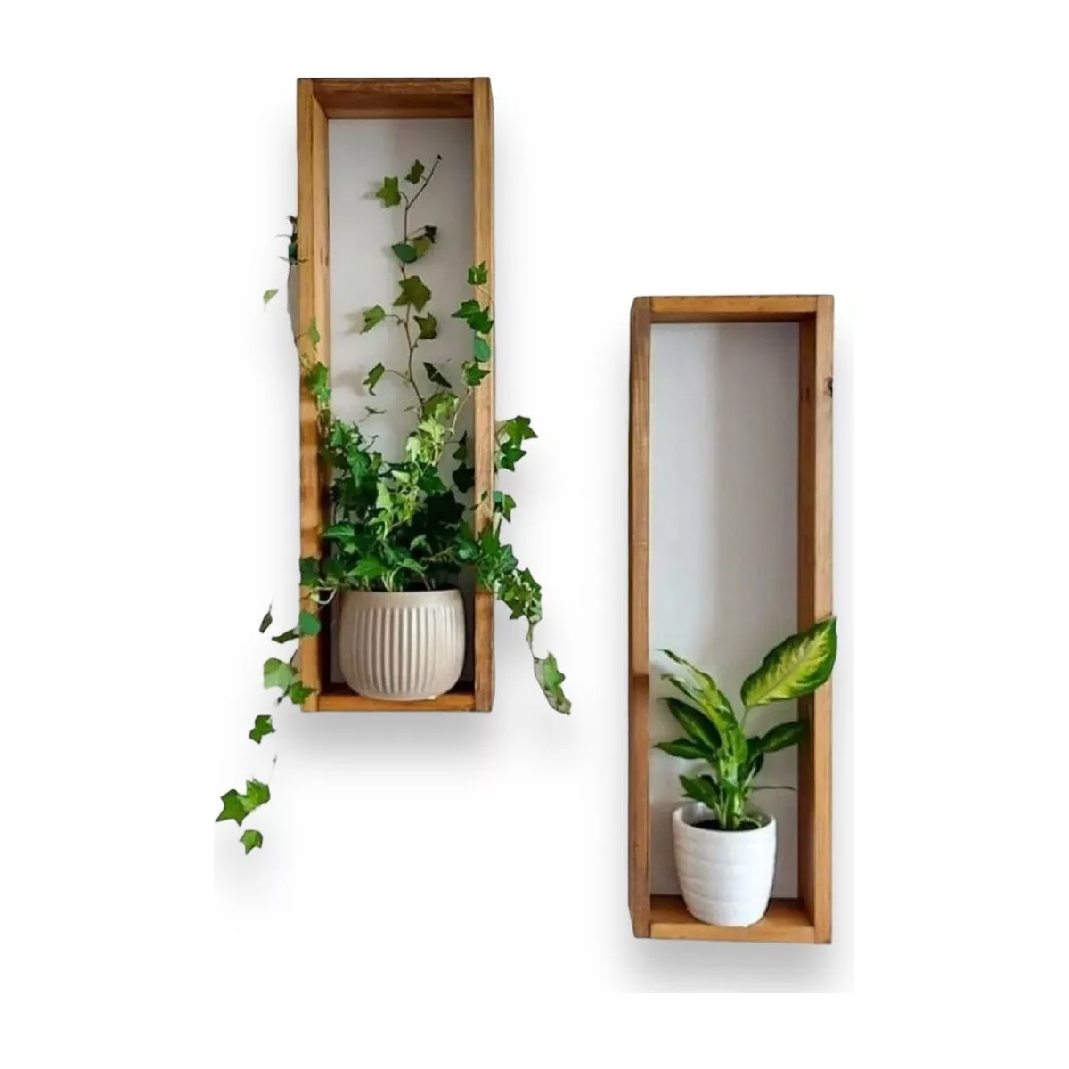 Pack 2 Repisas Mdf Rectangulares Plantas Decoración Pared Café