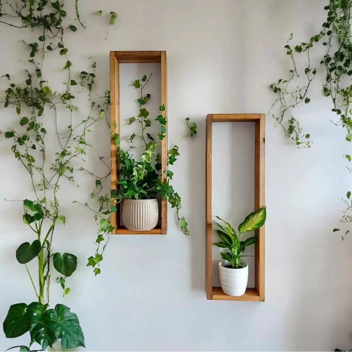 Foto 5 pulgar | Pack 2 Repisas Mdf Rectangulares Plantas Decoración Pared Café